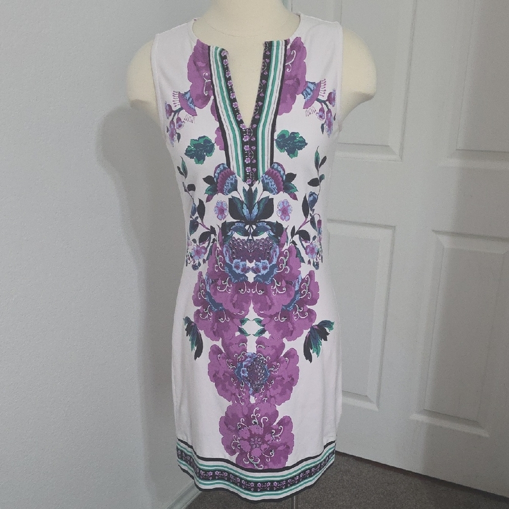 New York & Company Purple and White Floral Mini Dress